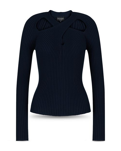 

Свитер в рубчик с вырезом Emporio Armani, цвет Blue