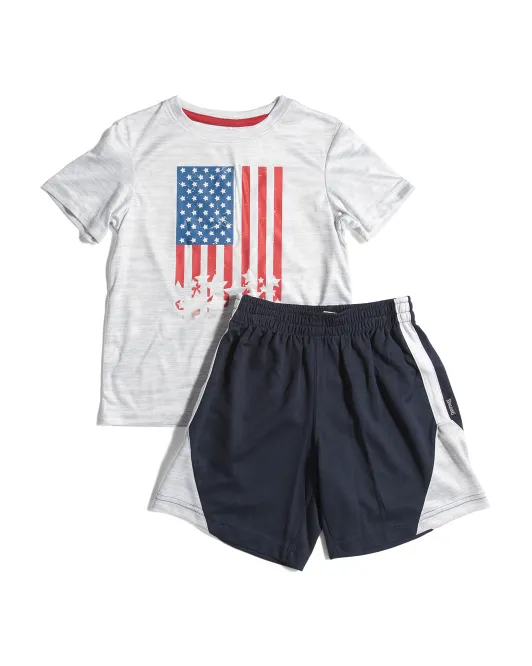 

Короткий комплект Little Boy из 2 предметов с флагом США и сеткой Spalding, цвет Multi