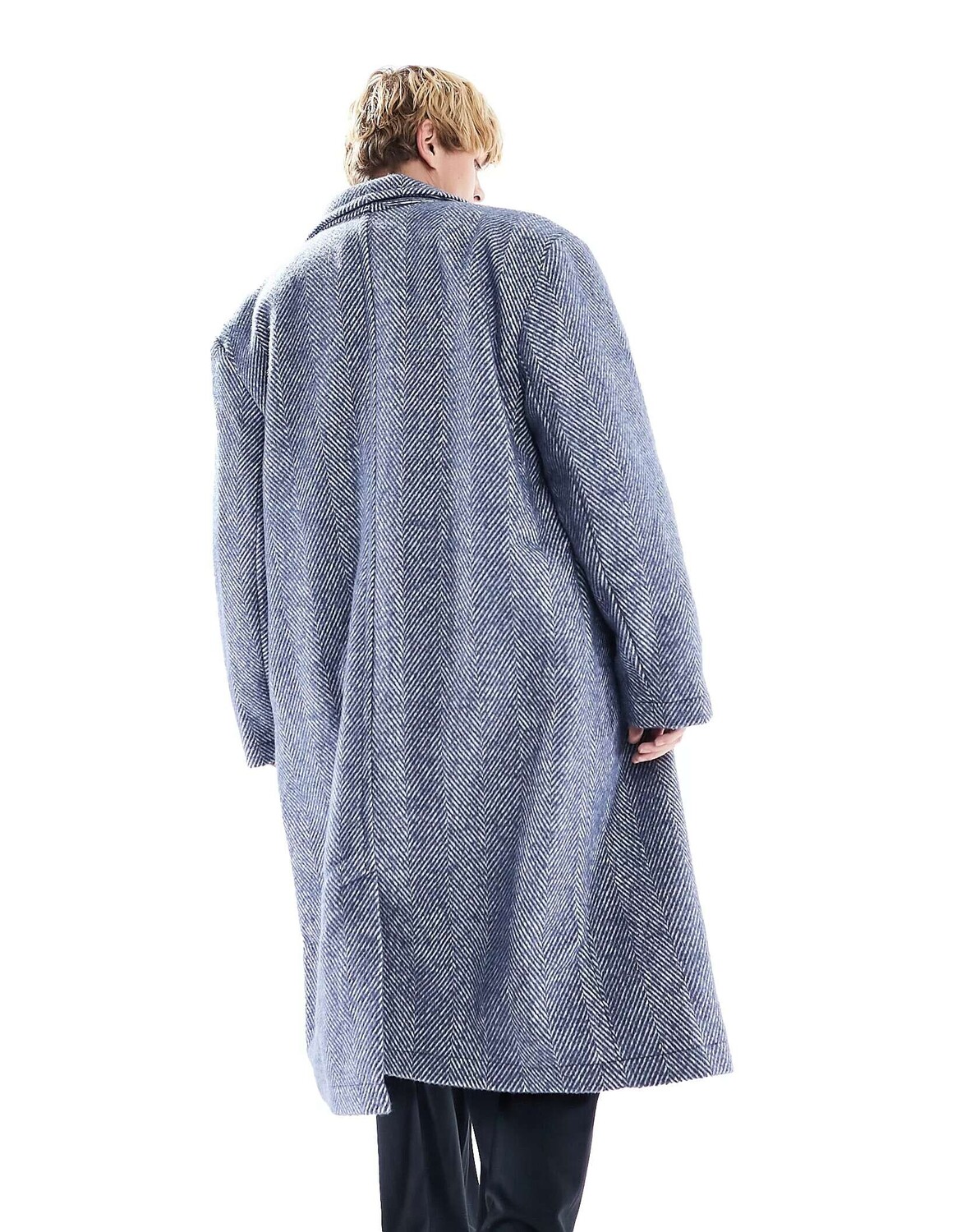 

Синее шерстяное пальто с узором "елочка" ASOS, Синий