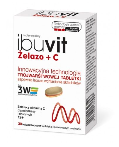 Препарат, содержащий железо и ингредиенты, улучшающие его всасывание Ibuvit Żelazo + C Tabletki, 30 шт