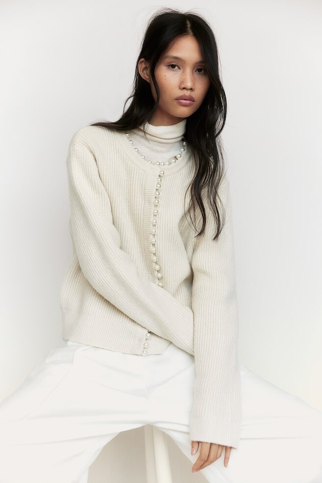 

Кардиган резинкой с жемчугом H&M, бежевый