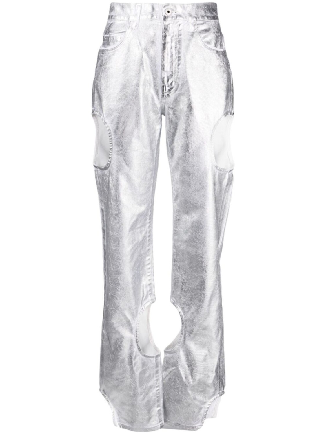 

Off-White ламинированные брюки Meteor прямого кроя, серебряный