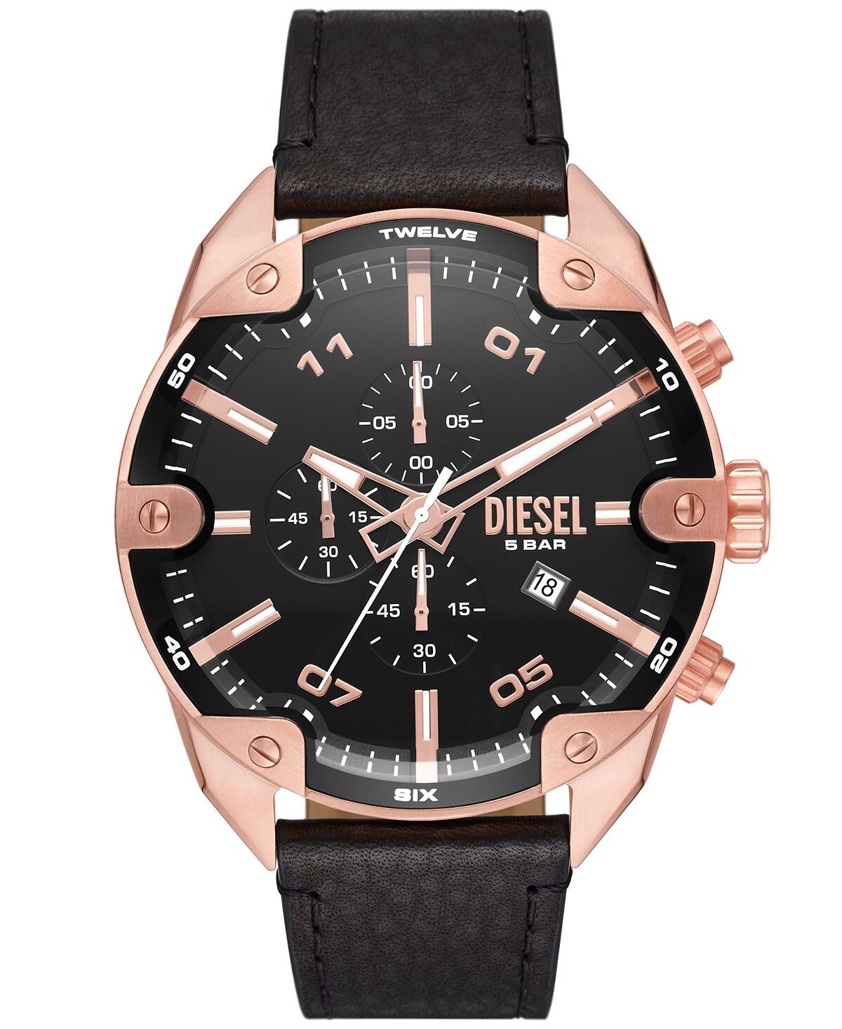 

Мужские часы с черным кожаным ремешком с шипами, 49 мм Diesel