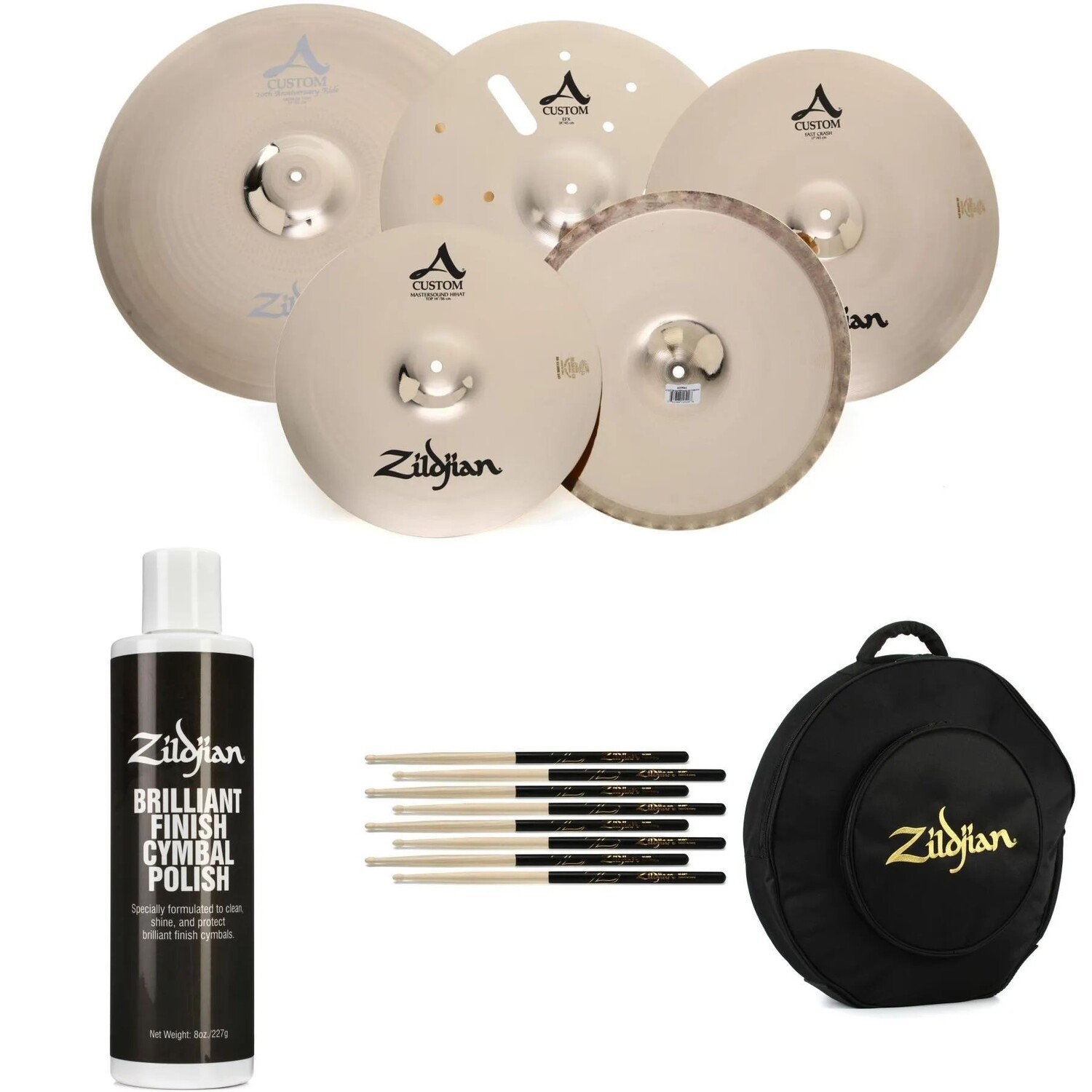 

Новый комплект тарелок Zildjian A Custom Hospital и сумка для концерта — 14/17/18/21 дюйм