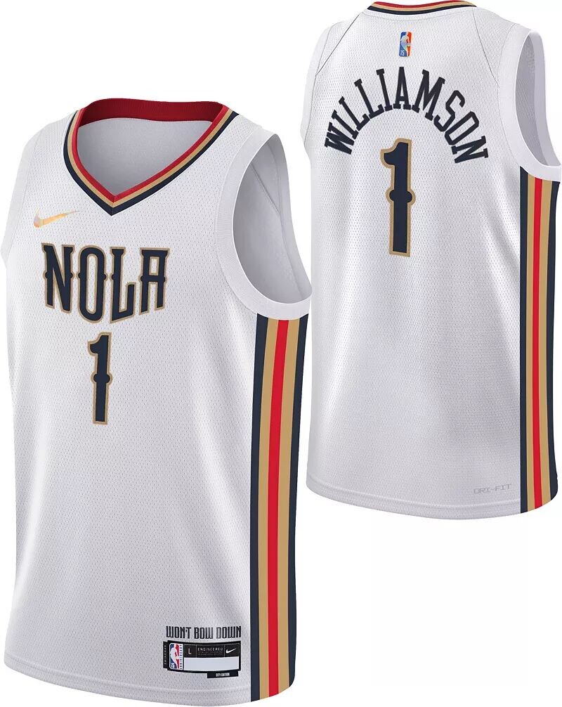 

Мужская белая майка Nike City Edition New Orleans Pelicans Zion Williamson #1 Dri-FIT Swingman 2021-22