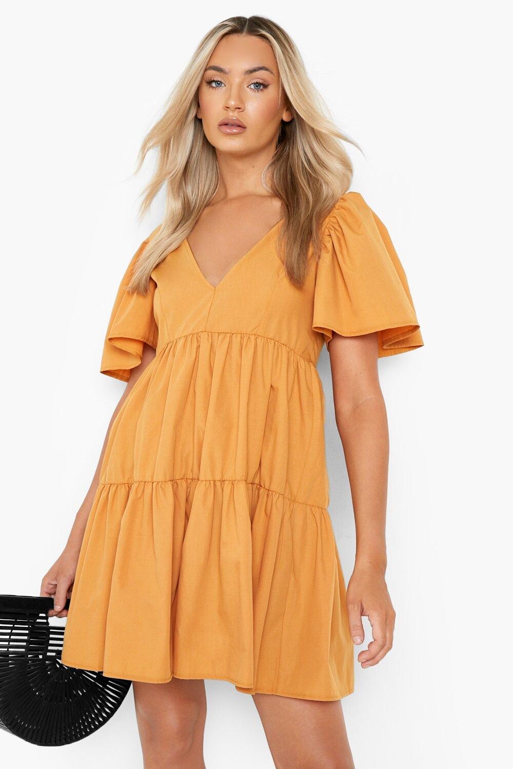 

Платье из хлопкового поплин Boohoo, горчичный, Желтый