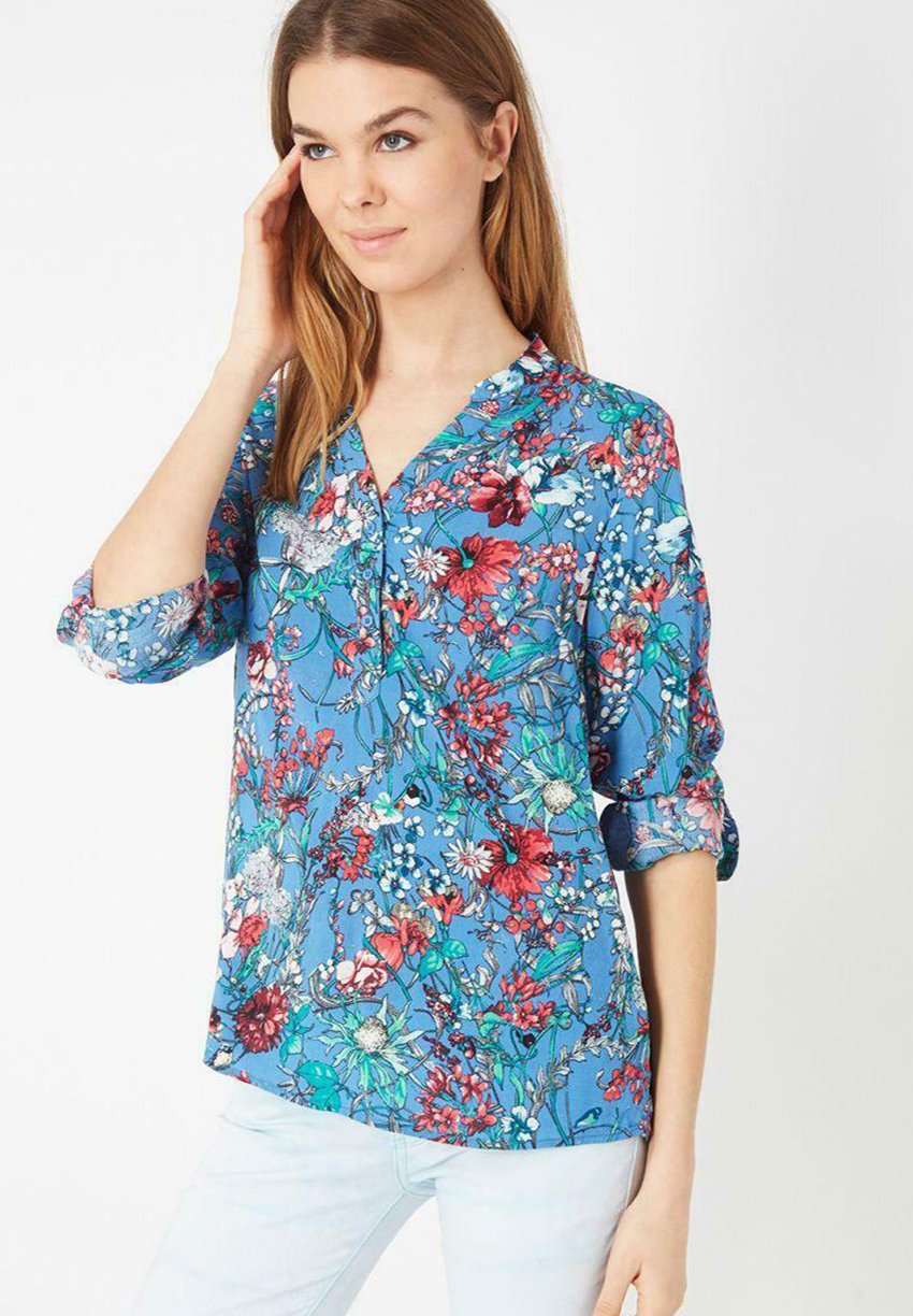 Блузка ANANY с цветочным принтом, синий блузка с цветочным принтом xs синий
