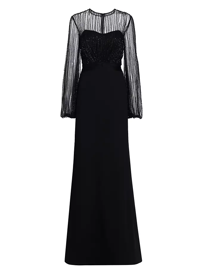 цена Расклешенное платье с иллюзией, расшитое бисером Rene Ruiz Collection, черный