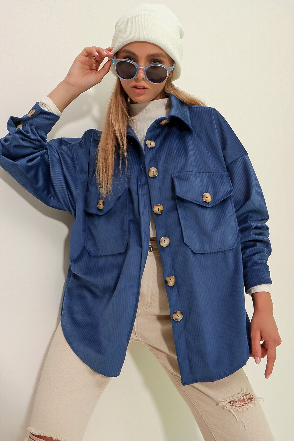 

Рубашка - Темно-синяя - Oversize Trend Alaçatı Stili, темно-синий