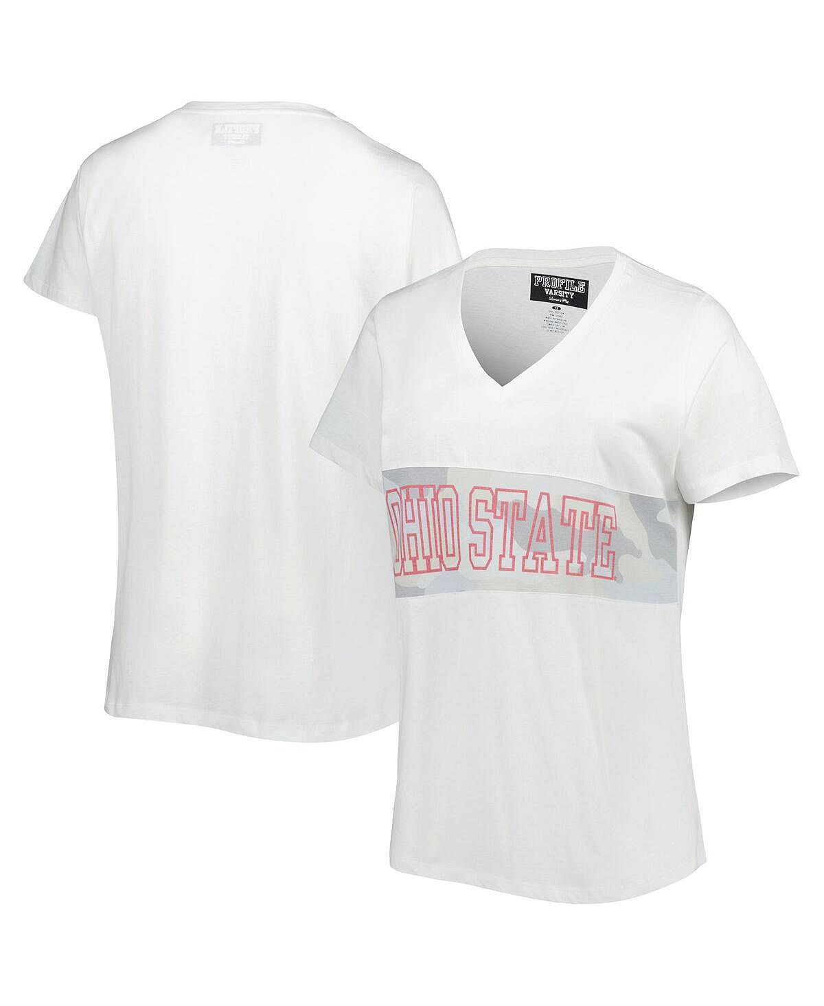 Женская белая футболка с арктическим камуфляжем Ohio State Buckeyes большого размера с v-образным вырезом Profile
