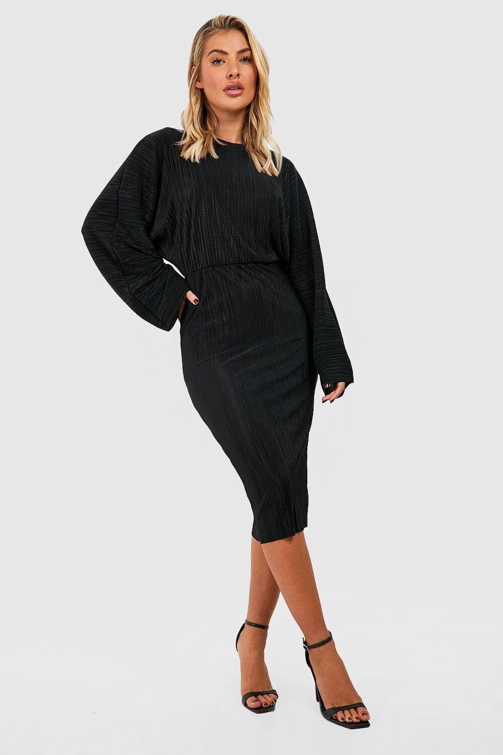 

Плиссированное миди-платье Boohoo, черный
