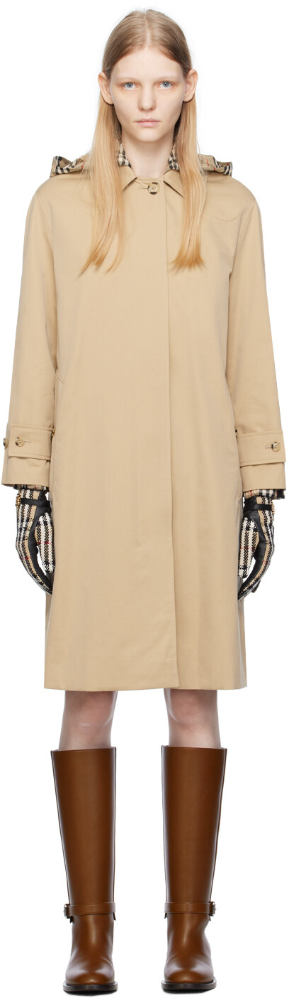 

Бежевое пальто с капюшоном Burberry, Бежевый
