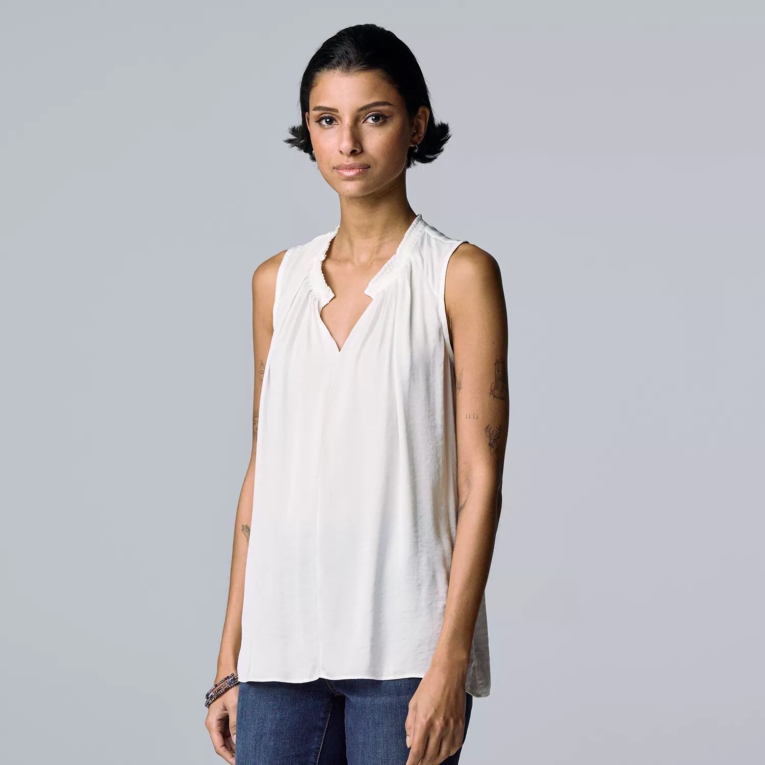 

Petite Simply Vera Плиссированный топ без рукавов Vera Wang Simply Vera Vera Wang