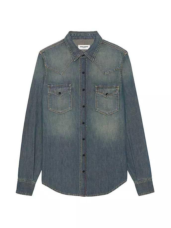 Рубашка в стиле вестерн из темно-синего винтажного денима Saint Laurent, синий
