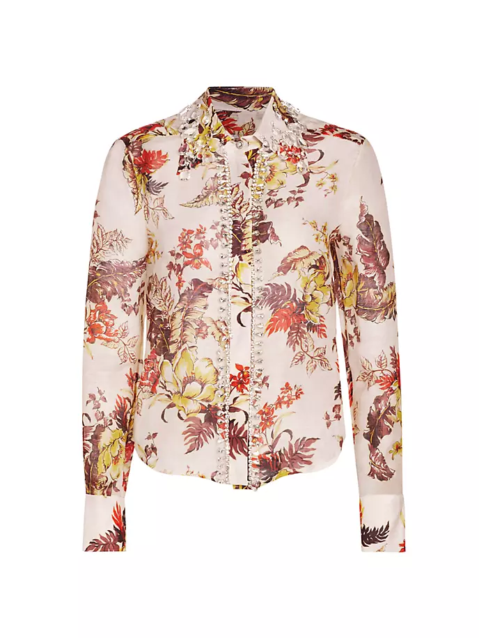 

Рубашка из льна и шелка с тропическим декором Matchmaker Zimmermann, цвет ivory tropical floral