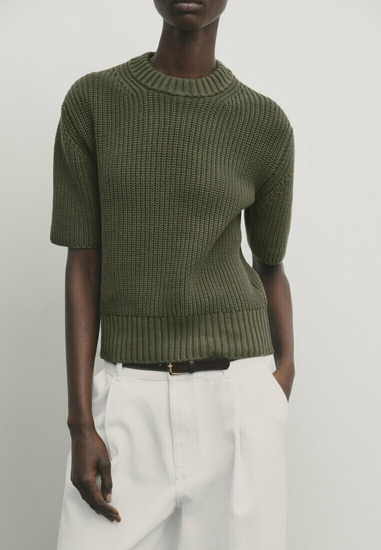 

Базовая футболка Short Sleeve Purl Massimo Dutti, цвет mottled dark green