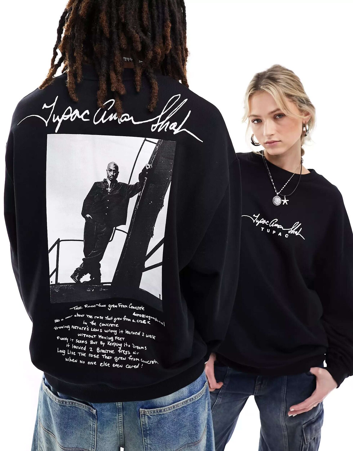 

Черный свободный свитшот унисекс с графикой Тупака ASOS