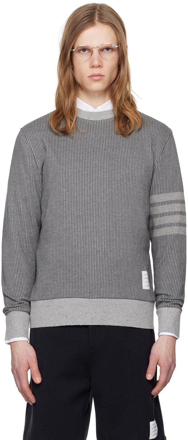 

Серый свитер с 4 полосками Thom Browne, цвет Medium grey