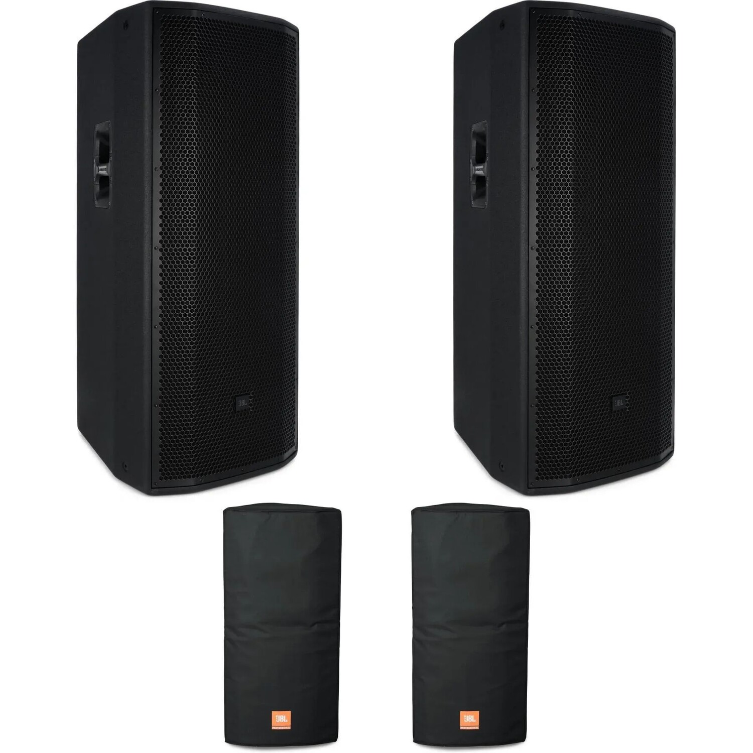 

Пара 15-дюймовых активных динамиков JBL PRX825W с чехлами в комплекте