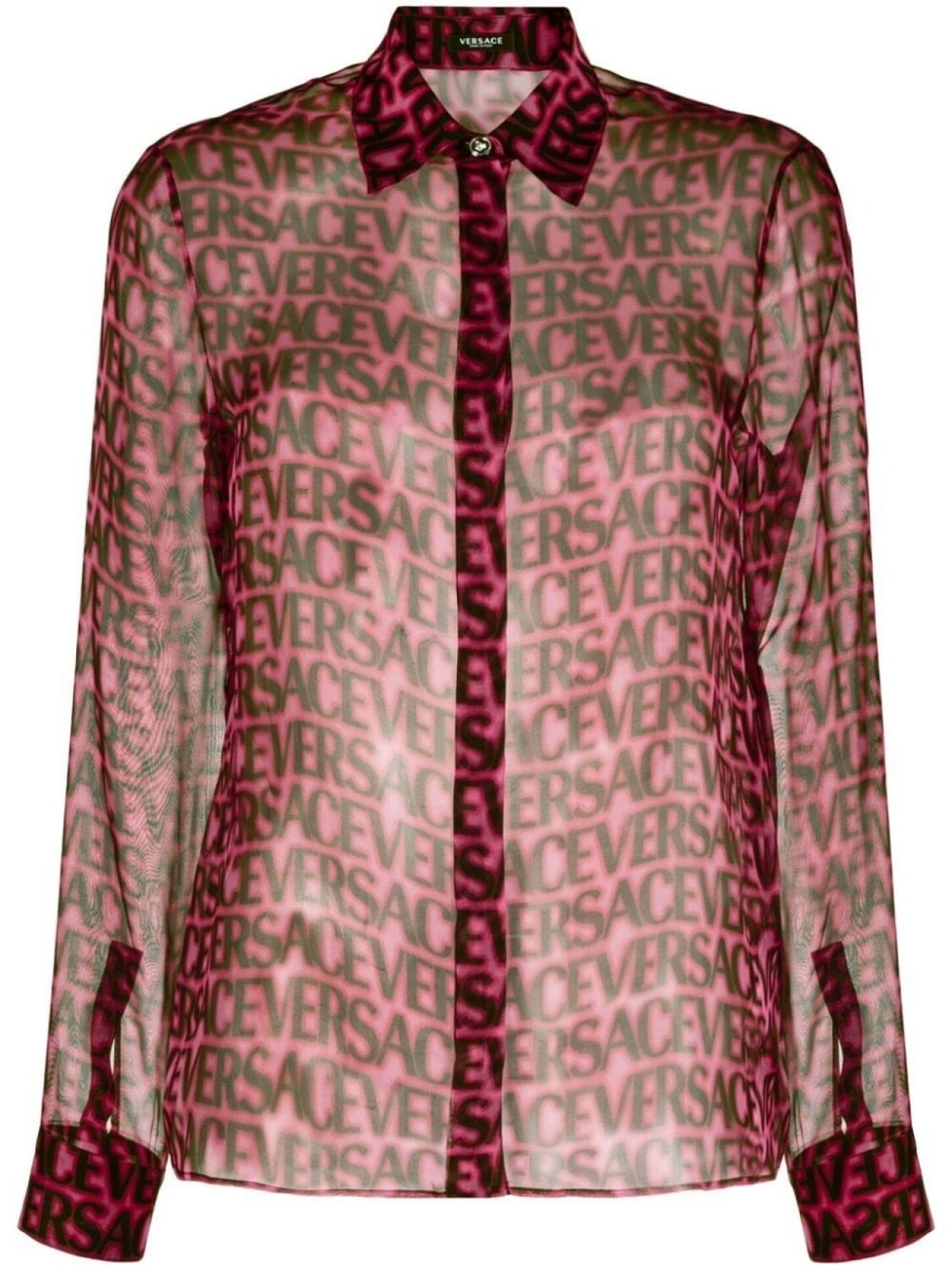 

Versace шелковая полупрозрачная рубашка с логотипом, розовый