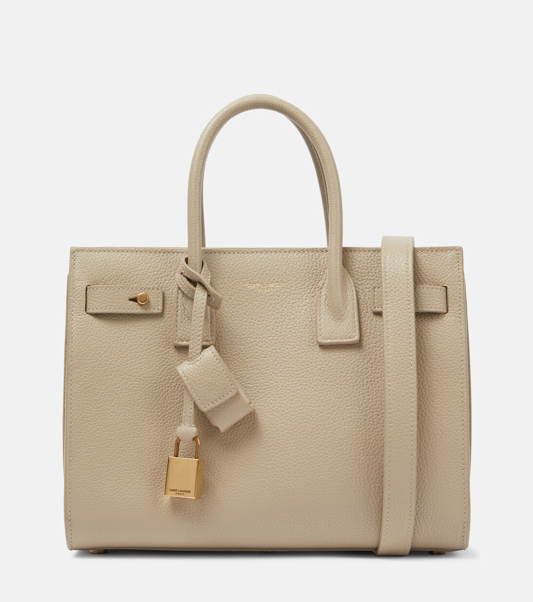

Маленькая кожаная сумка-тоут sac de jour Saint Laurent, бежевый