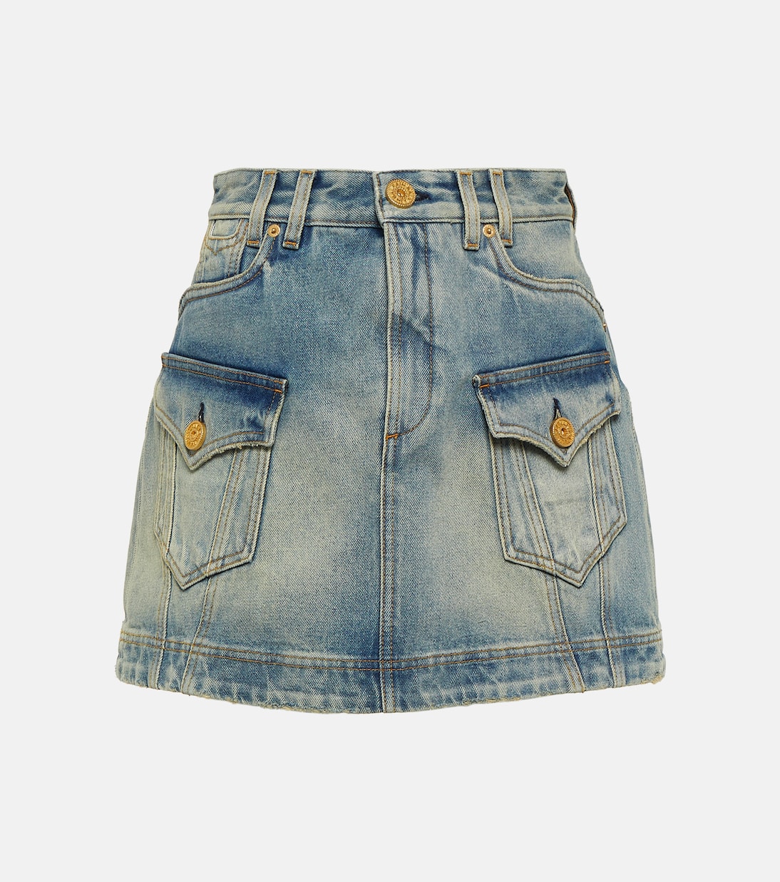 Джинсовая мини-юбка карго Balmain, синий синяя джинсовая мини юбка в стиле вестерн balmain