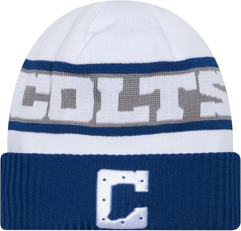 

Мужская шапка New Era Indianapolis Colts 2023 Sideline белого цвета из технической вязки
