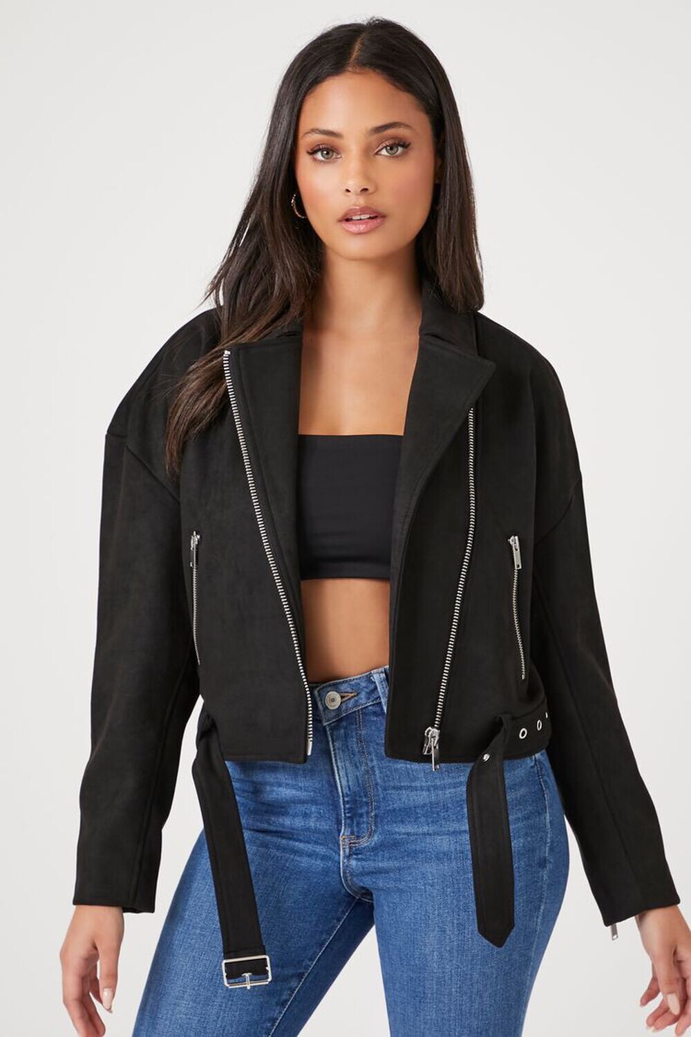

Мотоциклетная куртка из искусственной замши Forever 21, черный