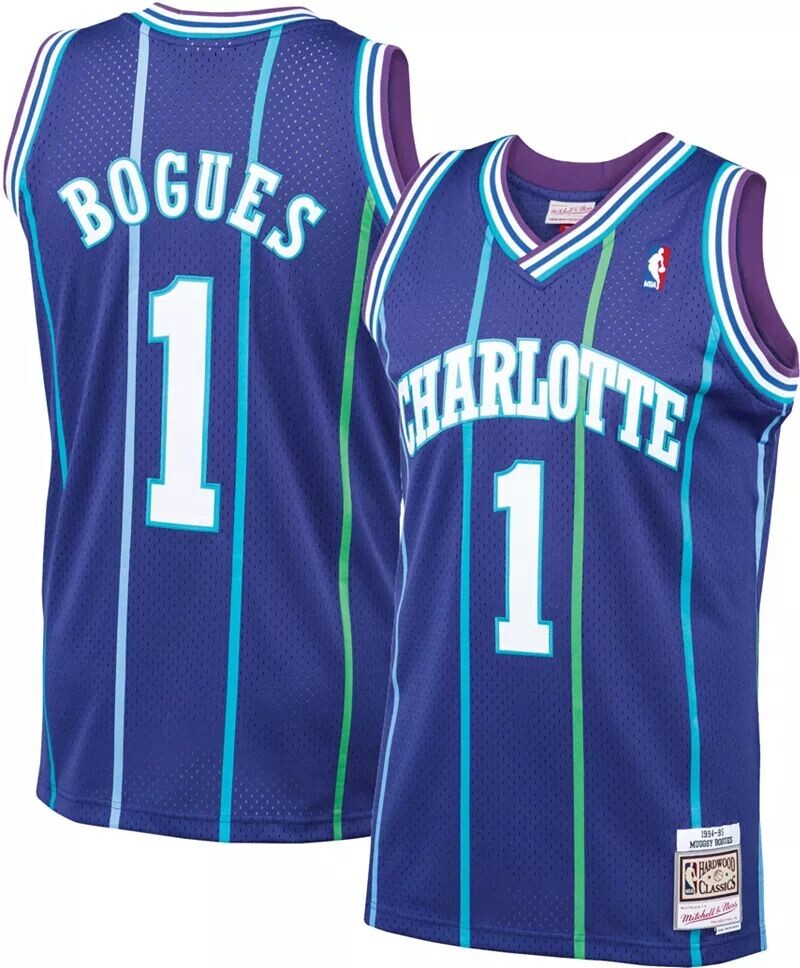 

Мужские джерси Mitchell & Ness Charlotte Hornets Muggsy Bogue #1 фиолетового цвета из твердой древесины классики