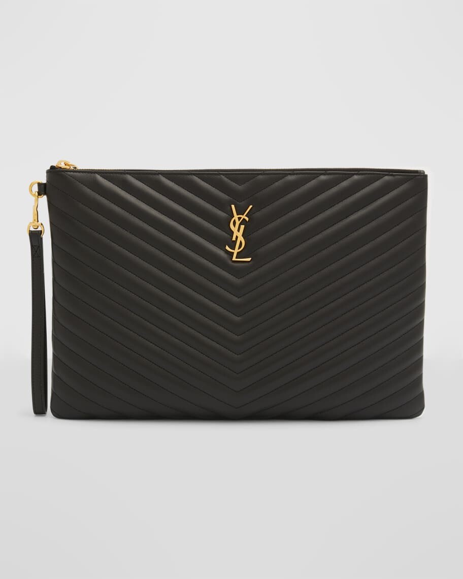

Стеганая плоская сумка с ремешком на запястье Monogram YSL Large Chevron Saint Laurent