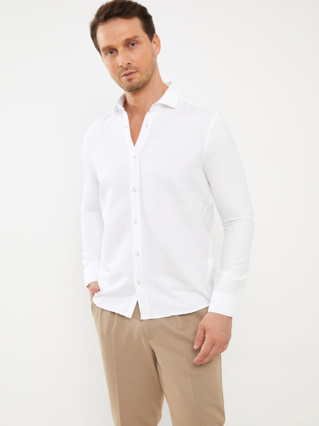 

Мужская рубашка Добби Slim Fit с длинным рукавом LCW Vision, буксе белый