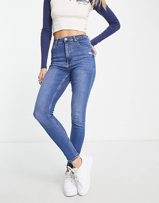 цена Голубые джинсы скинни с завышенной талией Bershka Tall
