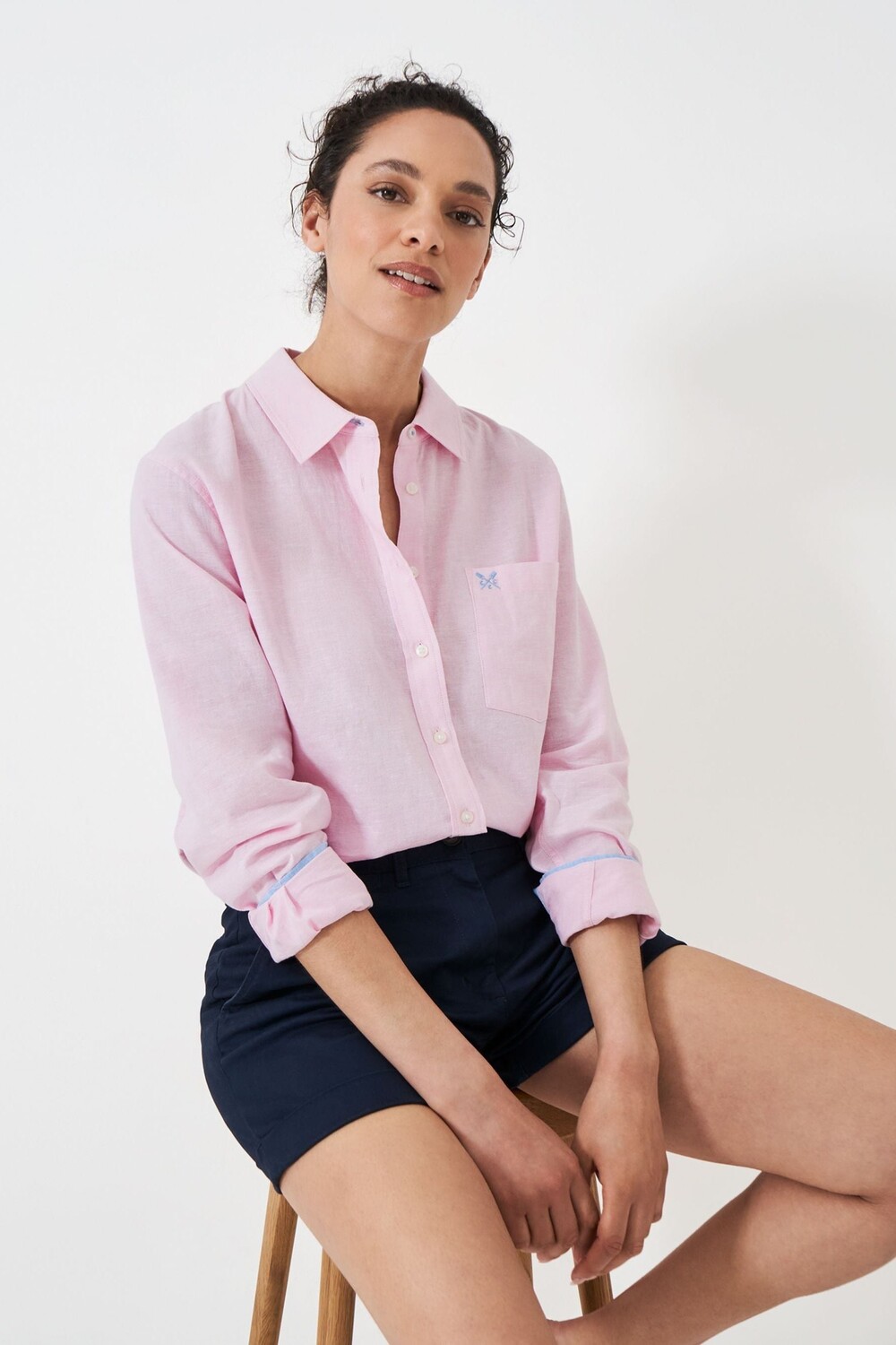 

Розовая однотонная льняная рубашка свободного кроя Crew Clothing Company, розовый