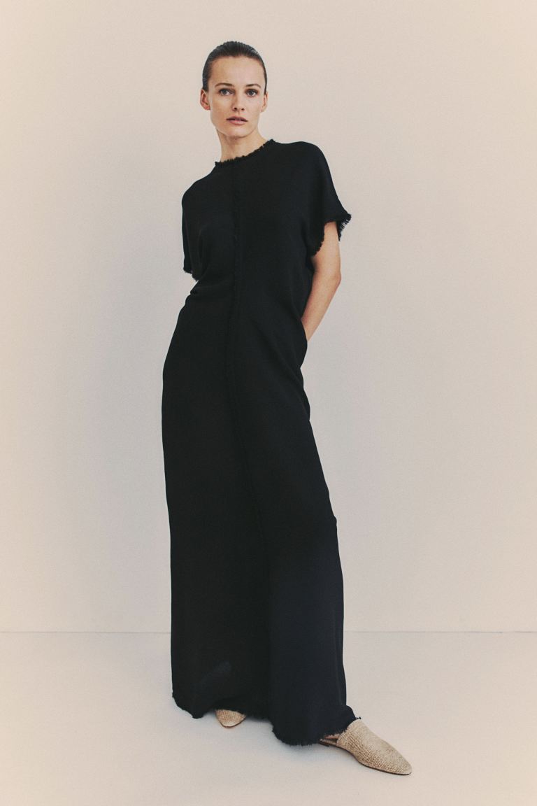 Платье макси из микса шелка H&M, черный платье длинное из шелка с принтом witty 44 фиолетовый