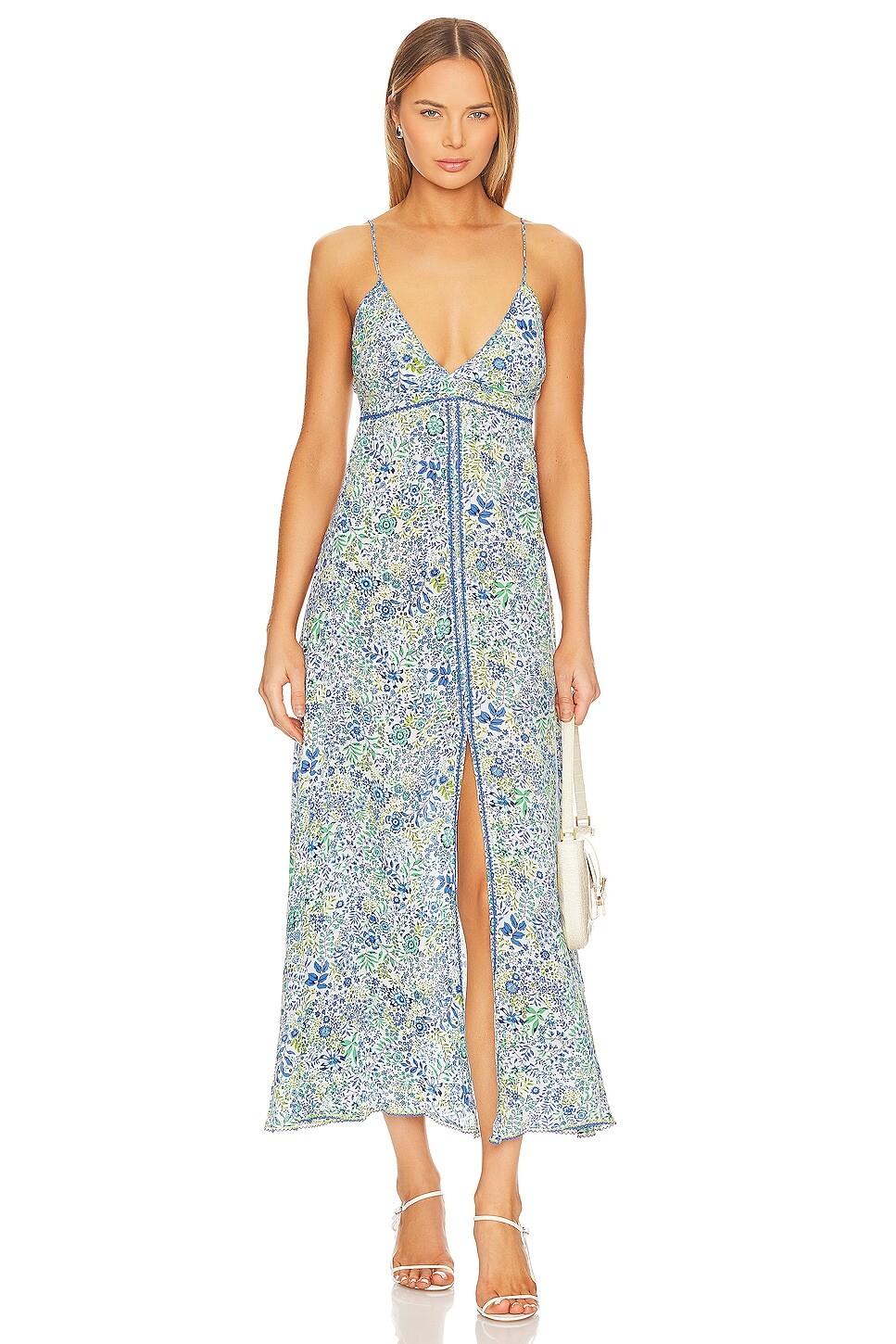 

Платье миди Poupette St Barth Denise, цвет White & Blue Nature