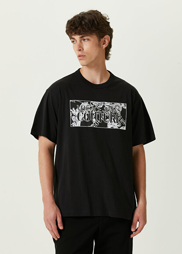 

Черная футболка с круглым вырезом и логотипом Versace Jeans Couture, Черный