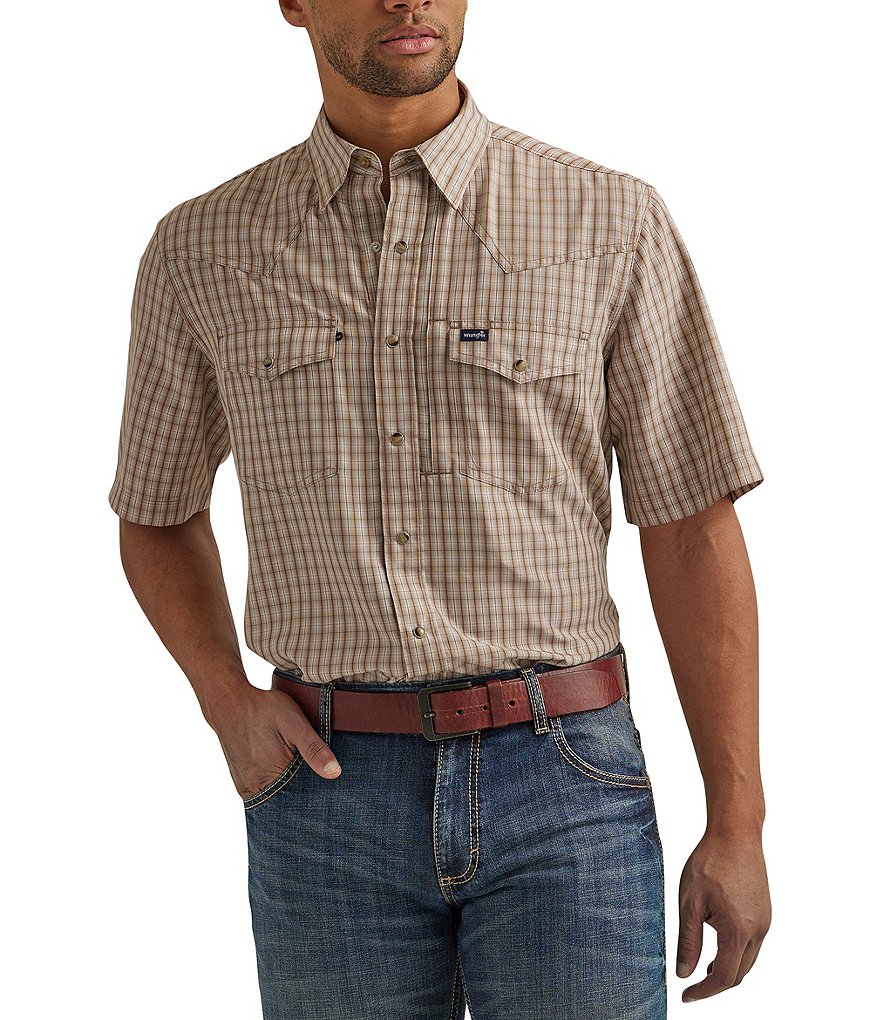 Рубашка в клетку Wrangler с коротким рукавом Performance, бежевый фото