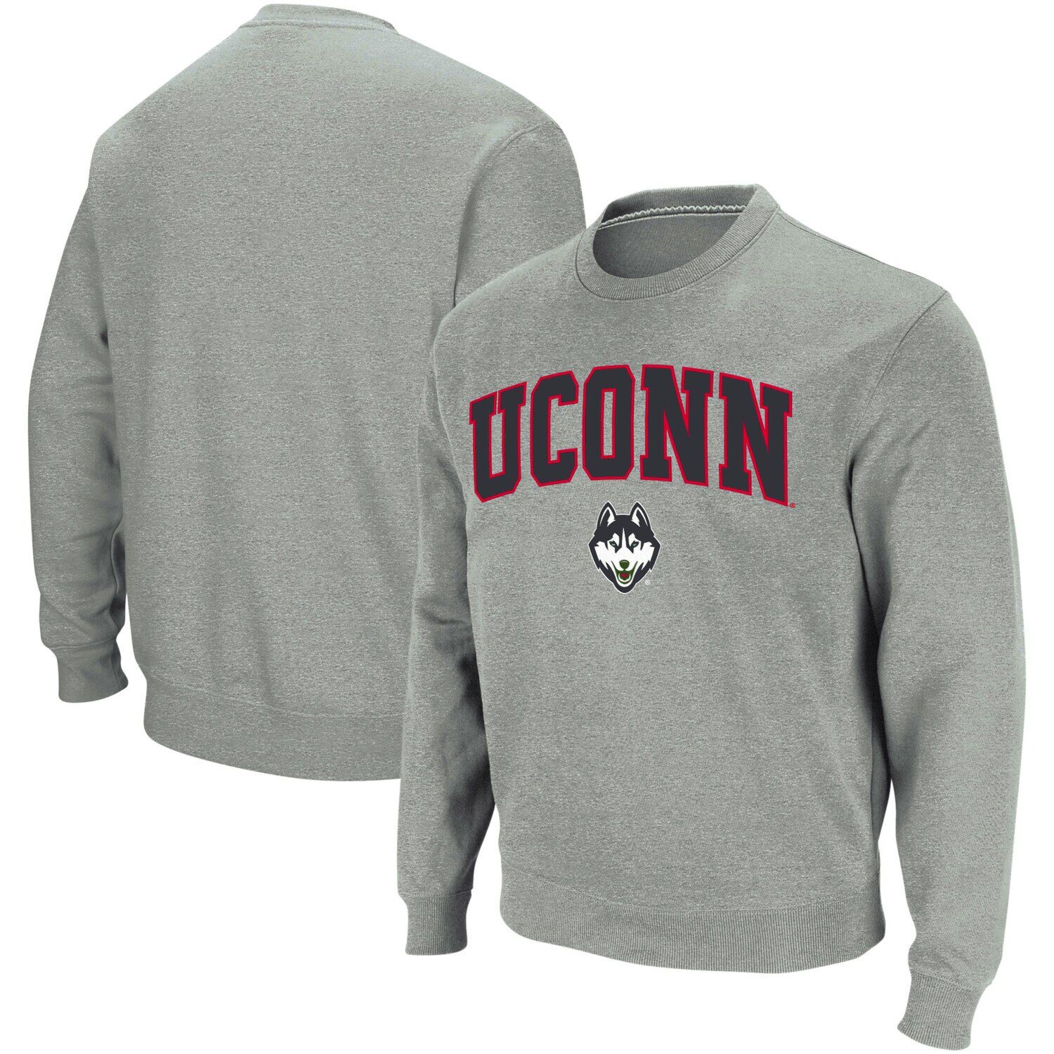 

Мужской свитшот с круглым вырезом цвета Heather Grey UConn Huskies Arch & Logo Colosseum