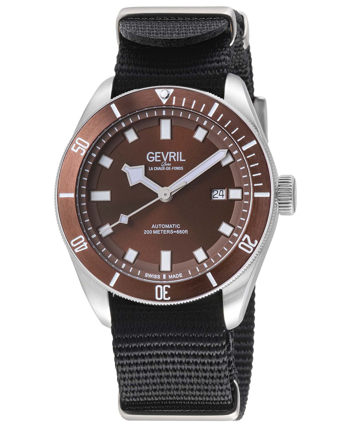 цена Мужские часы Yorkville Swiss Automatic, черные нейлоновые часы, 43 мм Gevril