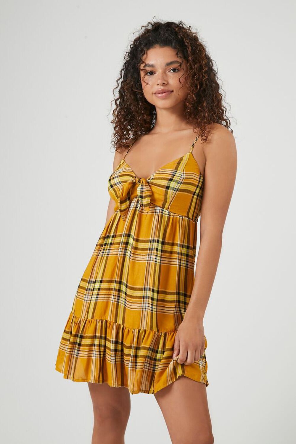 

Мини-платье в клетку Babydoll Forever 21, желтый