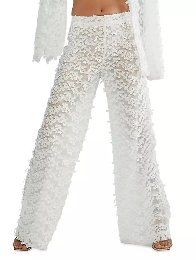 Широкие брюки с цветочной аппликацией Cynthia Rowley, белый