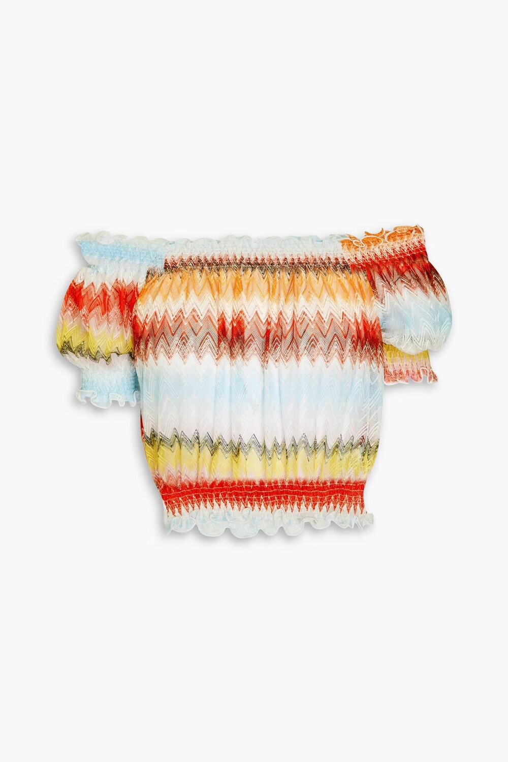 

Топ с открытыми плечами и оборками, связанный крючком. Missoni, красный