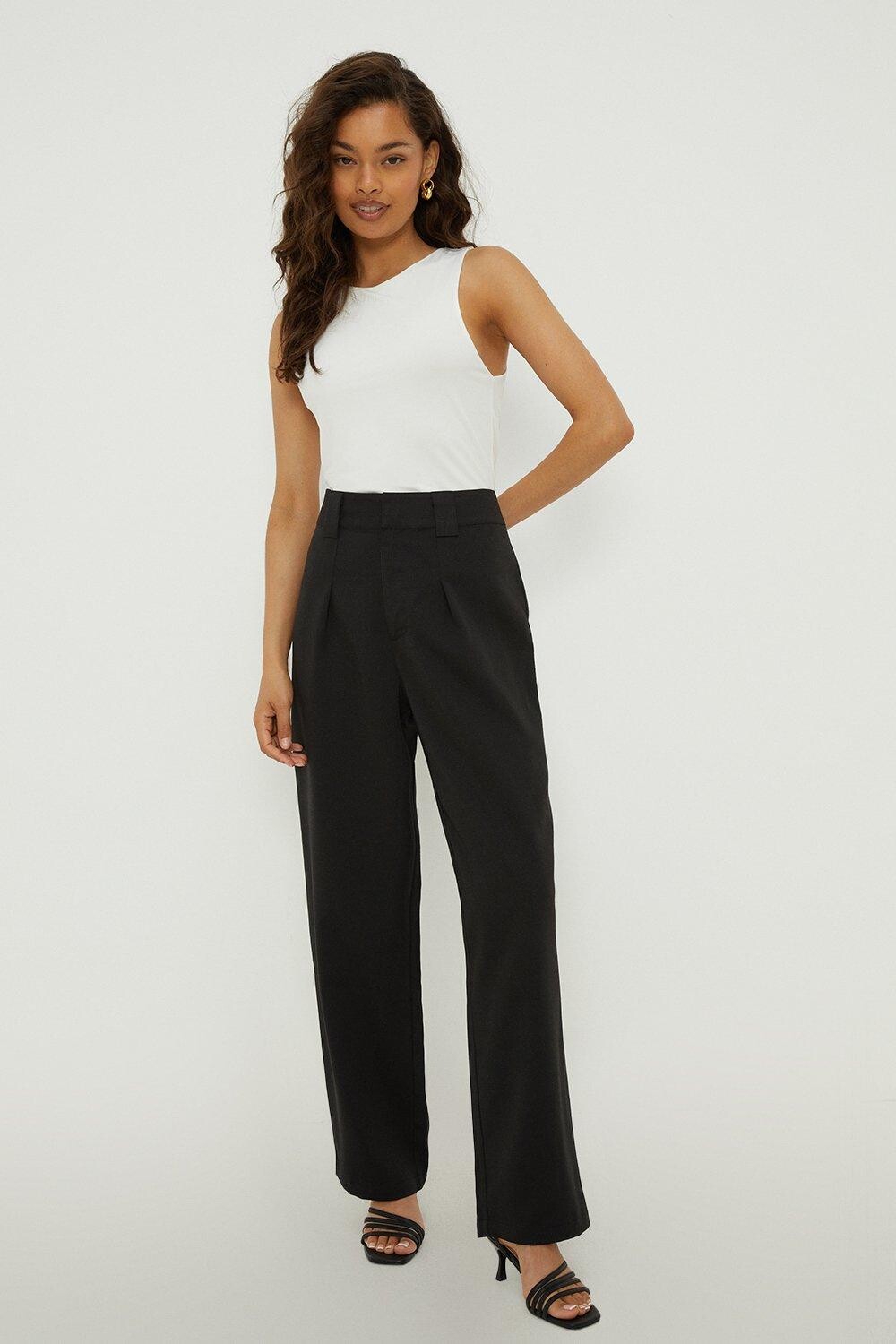 

Прямые брюки Petite со складками спереди Dorothy Perkins, черный