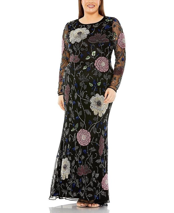 

Mac Duggal Платье с длинным рукавом и высоким воротником с цветочной вышивкой, черный