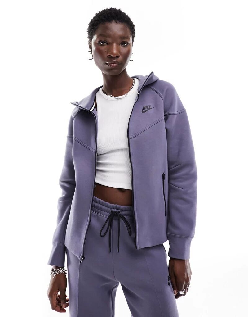 

Серая худи на молнии во всю длину Nike Tech Fleece