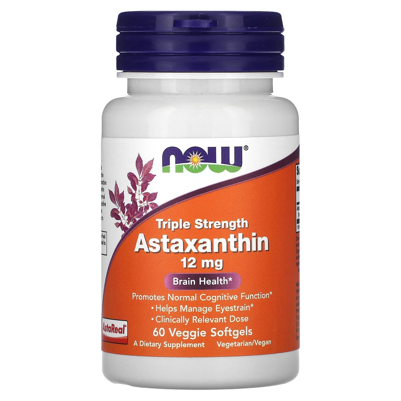 NOW Foods Астаксантин тройного действия 12 мг 60 растительных капсул now foods усиленный астаксантин 10 мг 60 желатиновых капсул