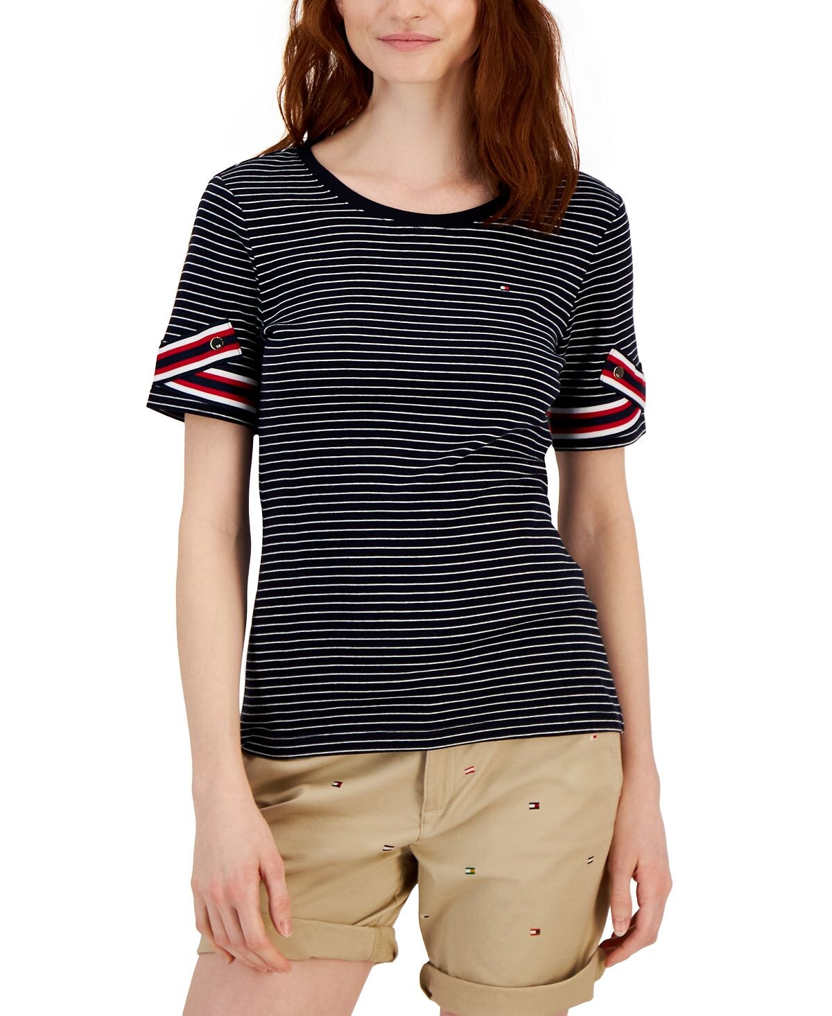 

Женский хлопковый топ в фирменную полоску Tommy Hilfiger