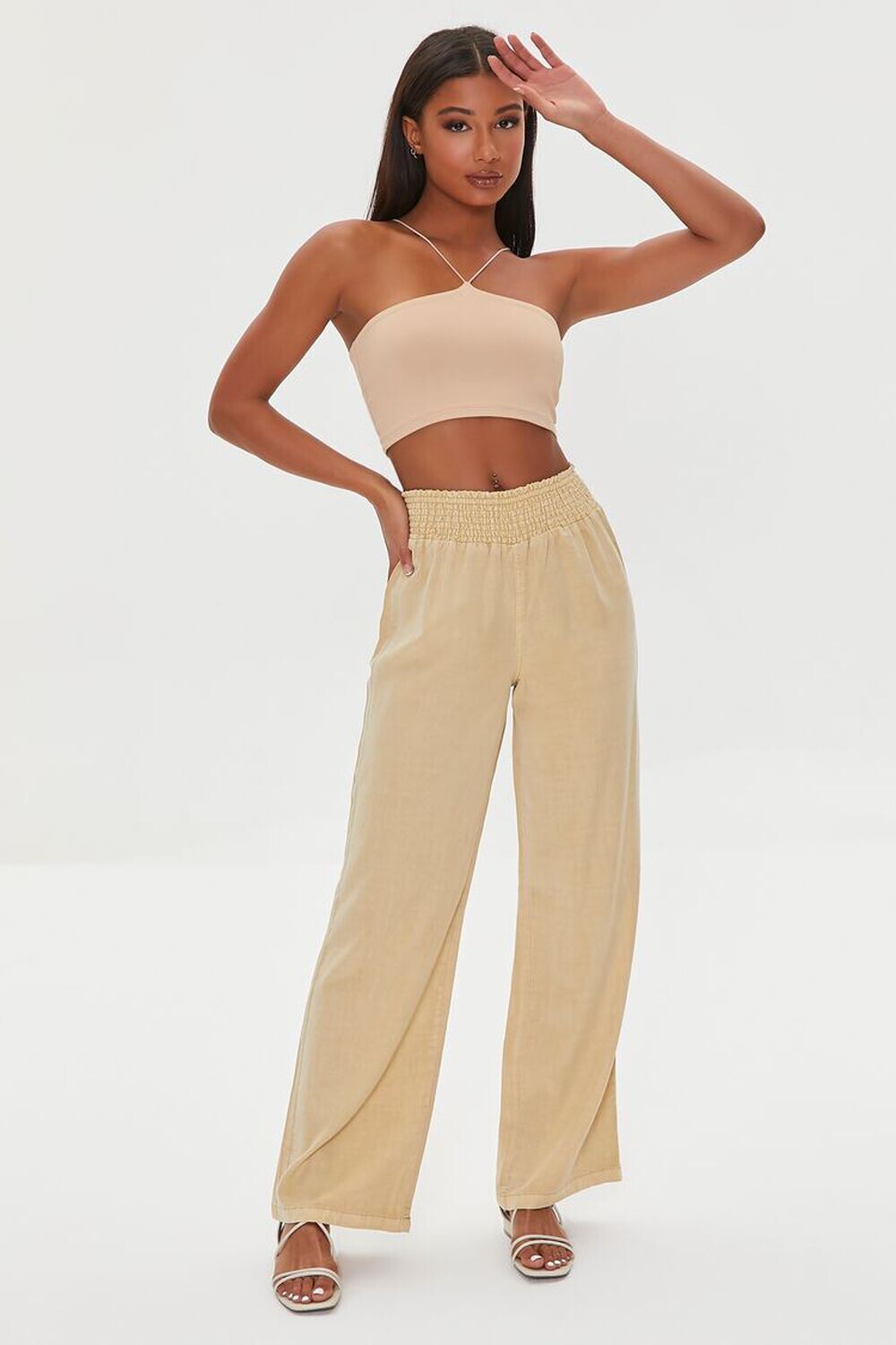 

Брюки из шамбре со сборками Forever 21, капучино