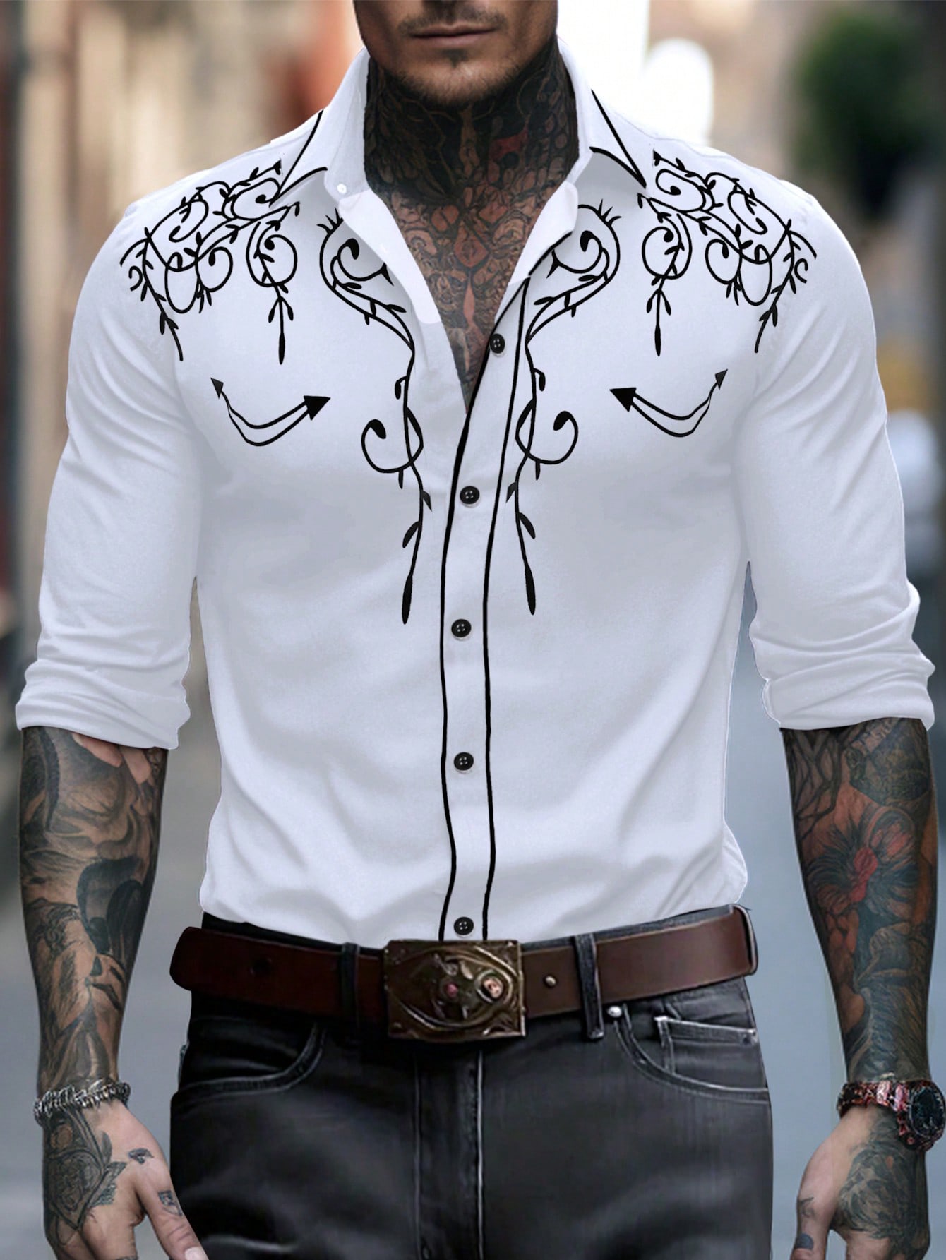 Мужская рубашка на пуговицах с длинными рукавами и узорчатым принтом Manfinity LEGND, белый