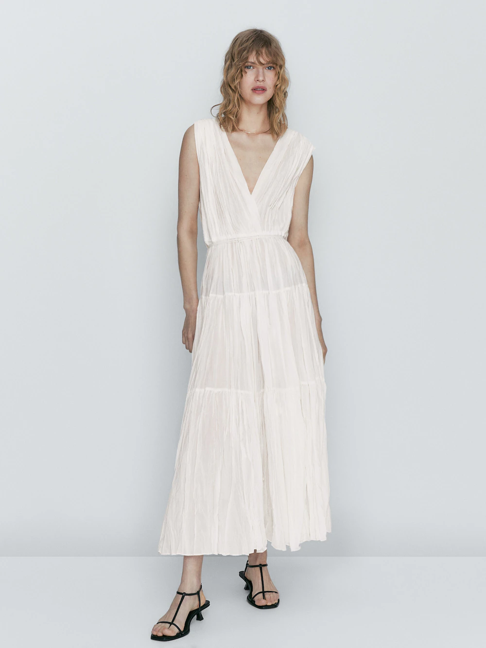 

Плиссированное платье со шнурками Massimo Dutti, белый